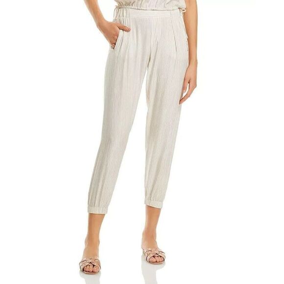 ATM Anthony Thomas Melillo Women's Sz S Beige Striped Pleated Cropped Pants - Picture 10 of 11